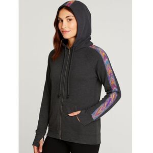 NWT Michael Lauren Zip Hoodie Zigzag Sleeve Trim Cotton-Blend Charcoal Gray XS